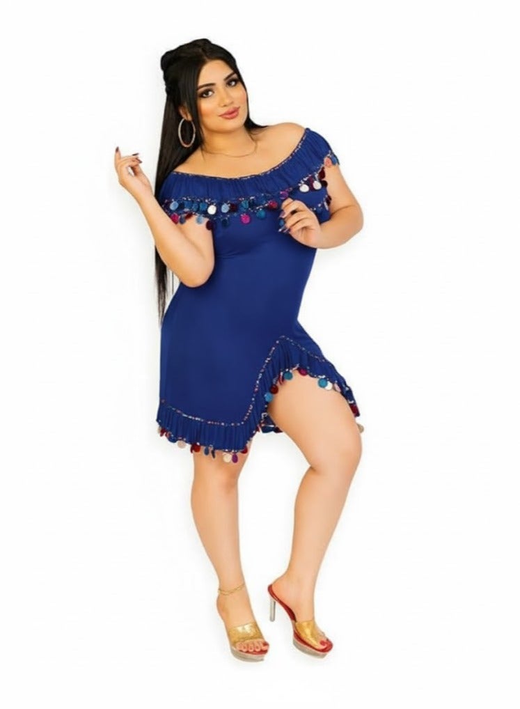Belly Dance فستان إسكندري مصري تقليدي، أزرق، مقاس واحد للنساء - Image 1